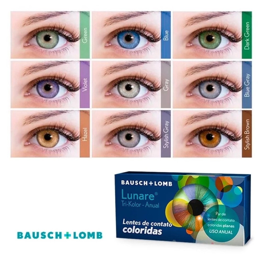 Lentes de contato coloridas Lunare Tri-Kolor anual - Sem grau